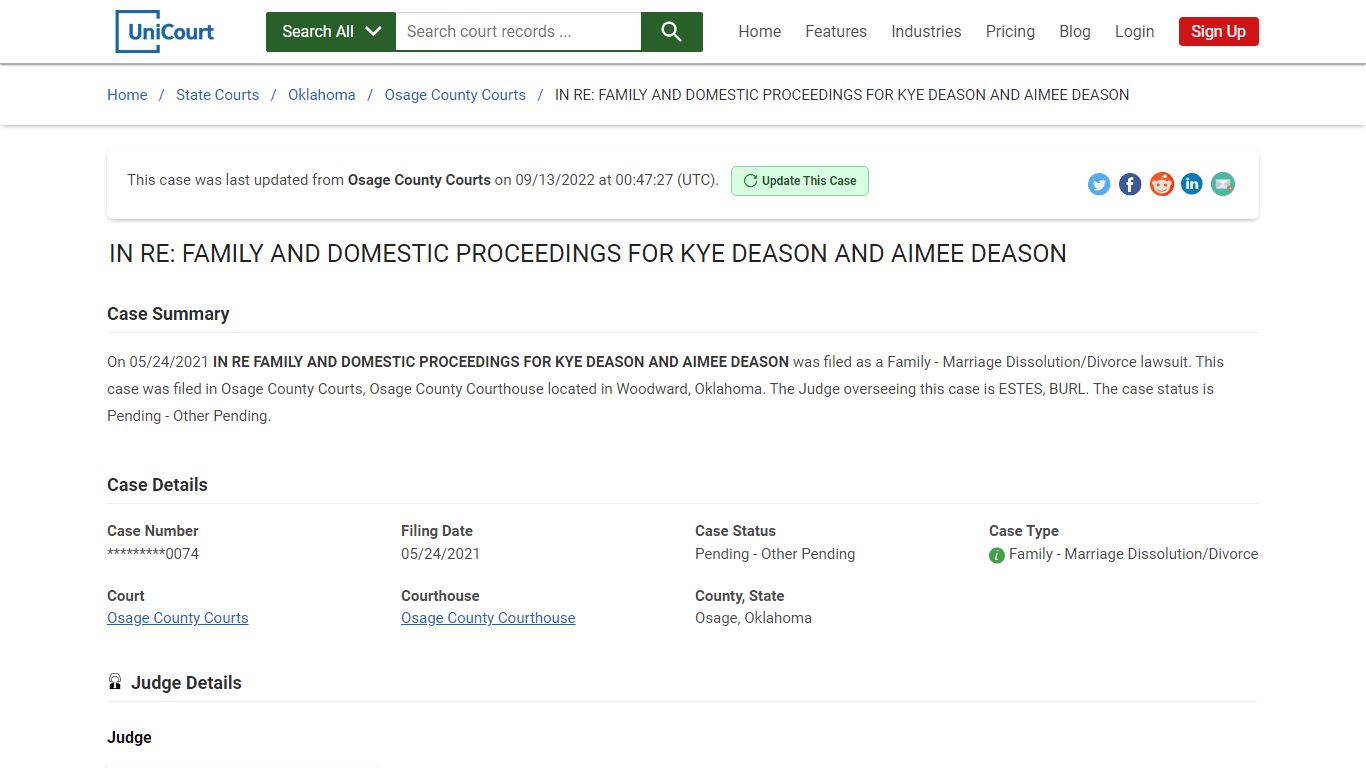 IN RE: FAMILY AND DOMESTIC PROCEEDINGS FOR KYE DEASON AND ... - UniCourt