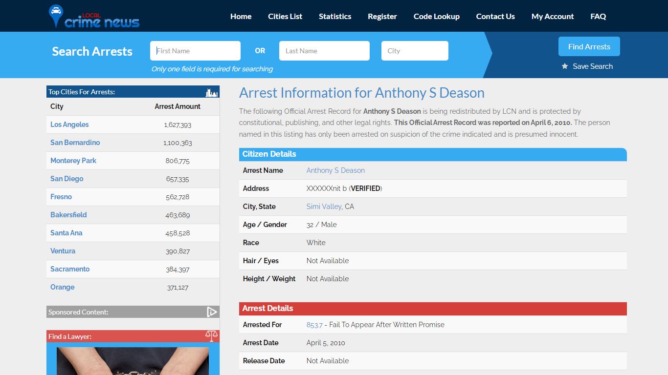 Anthony S Deason Arrest Record Details | Local Crime News in Ventura ...